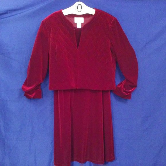 Dress Suit Susan Graver 2-peice Set Quilted Velvet Jacket Sheath Dress -M Wine - Picture 1 of 10